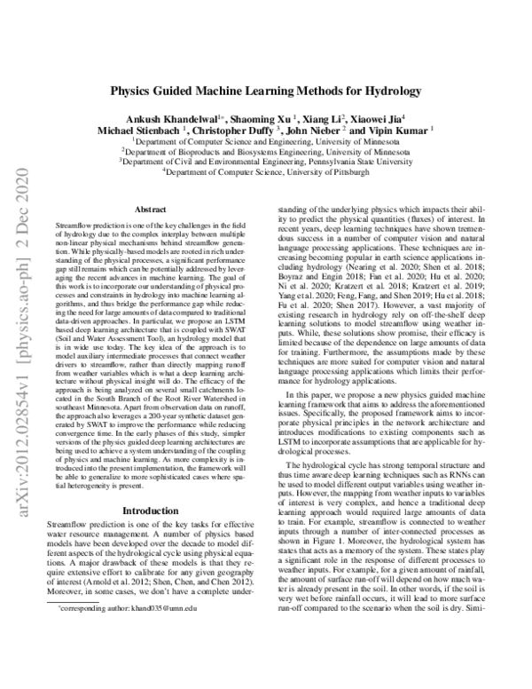 (PDF) Physics Guided Machine Learning Methods for Hydrology