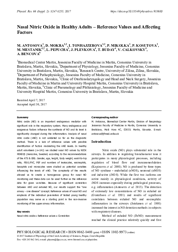 (PDF) Nasal Nitric Oxide in Healthy Adults – Reference Values and ...