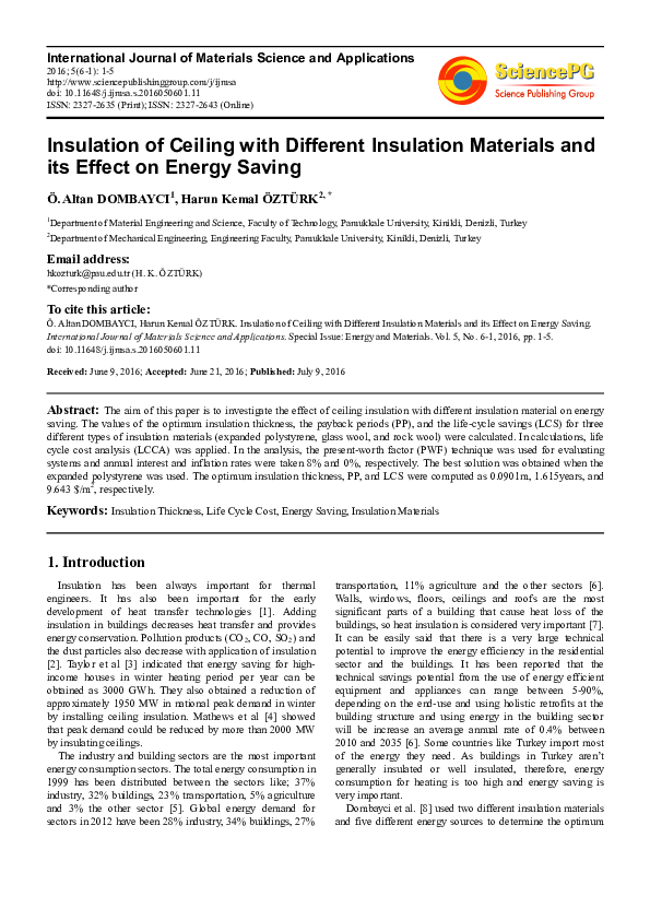 (PDF) Insulation of Ceiling with Different Insulation Materials and its ...