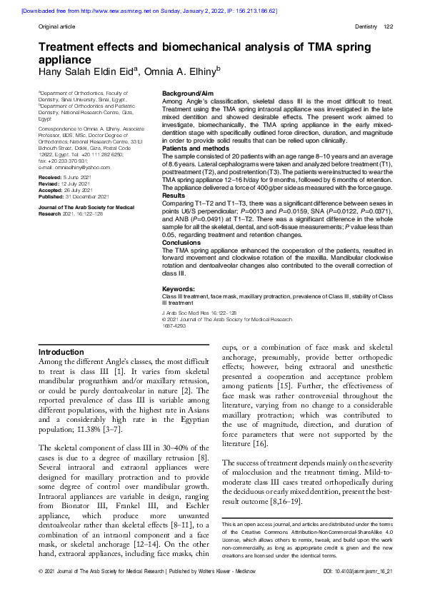(PDF) Treatment effects and biomechanical analysis of TMA spring appliance