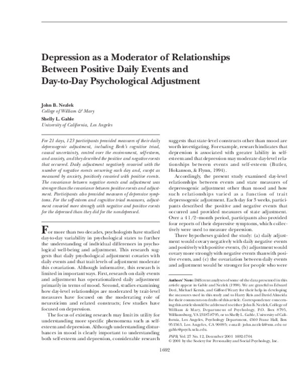 (PDF) Depression as a Moderator of Relationships between Positive Daily ...