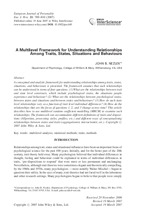 (PDF) A multilevel framework for understanding relationships among ...