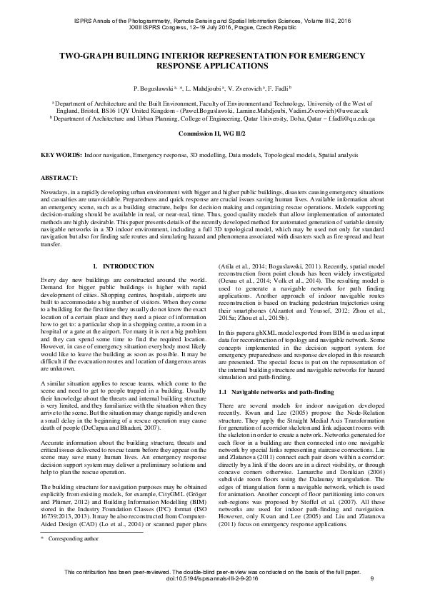 (PDF) Two-Graph Building Interior Representation for Emergency Response ...