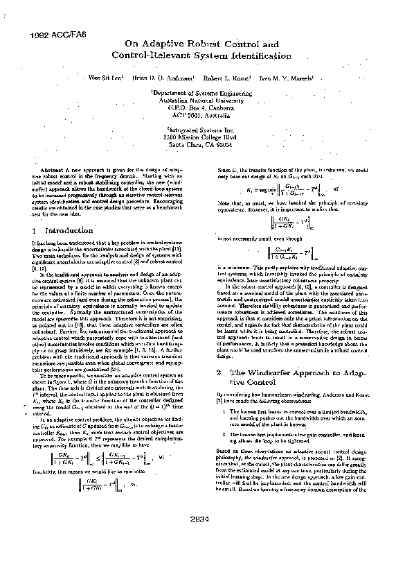 (PDF) On Adaptive Robust Control and Control-Relevant System Identification