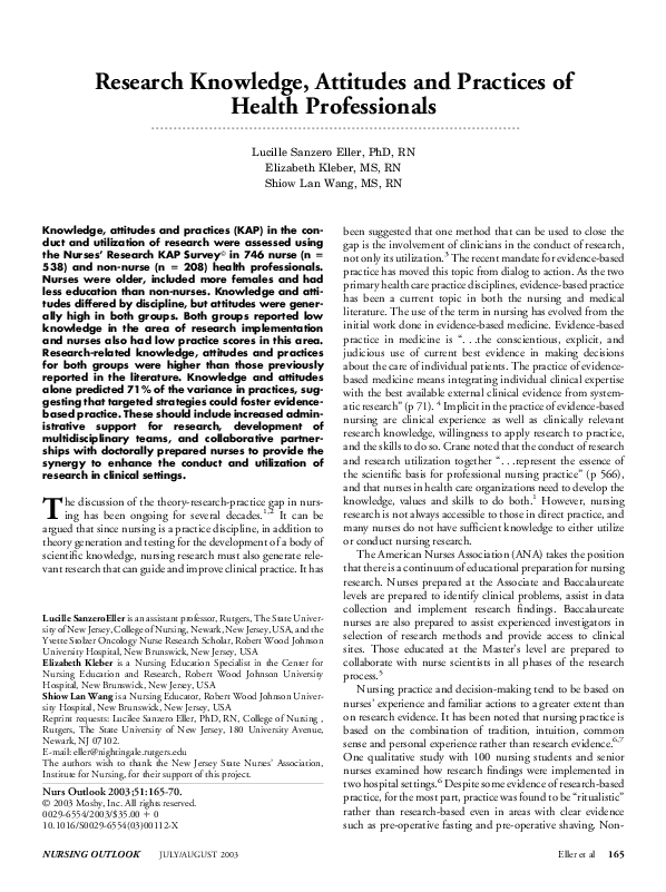 (PDF) Research knowledge, attitudes and practices of health professionals