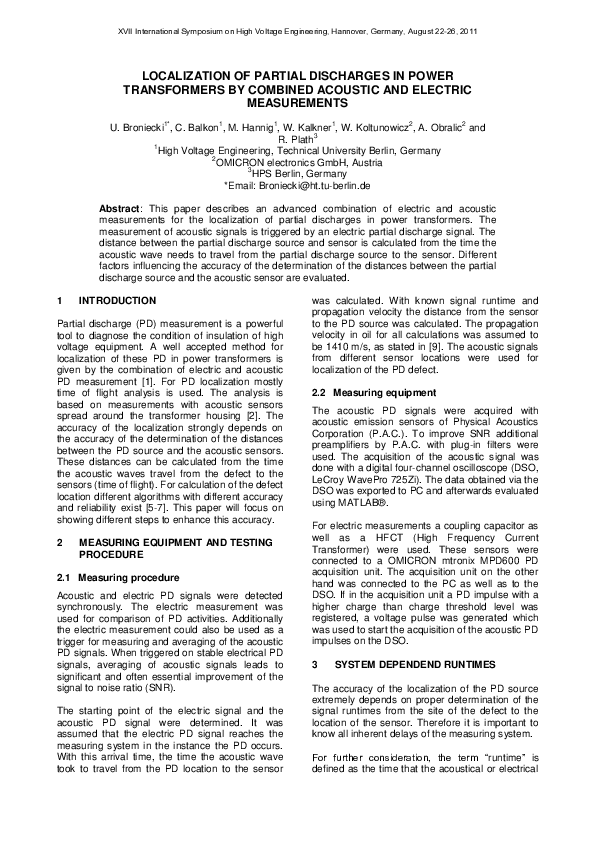 (PDF) Localization of Partial Discharges in Power Transformers by ...