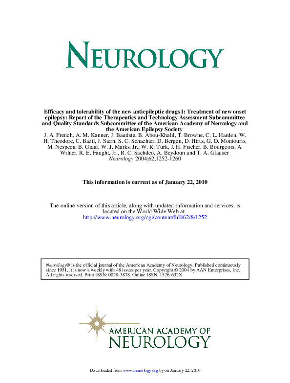 (PDF) Efficacy and tolerability of the new antiepileptic drugs I ...