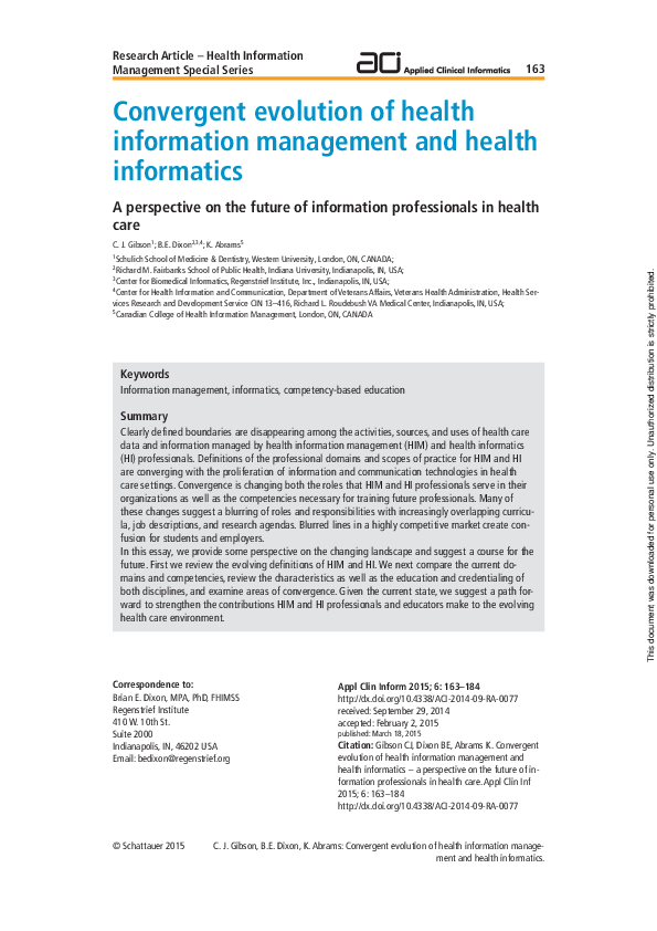 (PDF) Convergent evolution of health information management and health ...