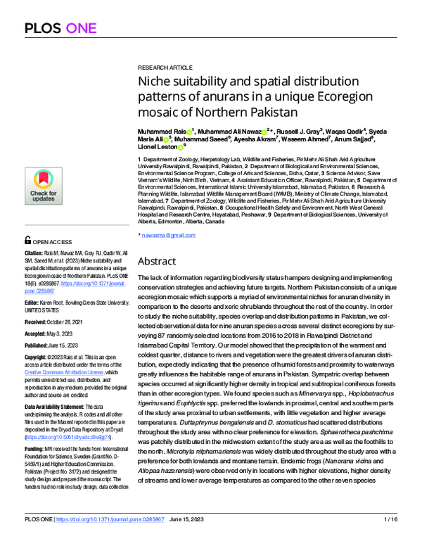 (PDF) Niche suitability and spatial distribution patterns of anurans in ...