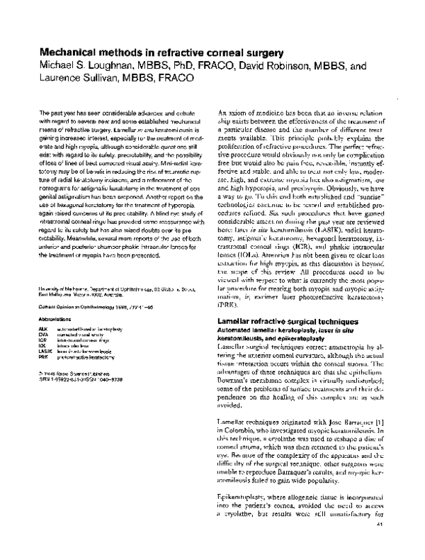 (PDF) Mechanical methods in refractive corneal surgery
