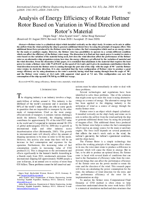 (PDF) Analysis of Energy Efficiency of Rotate Flettner Rotor Based on ...