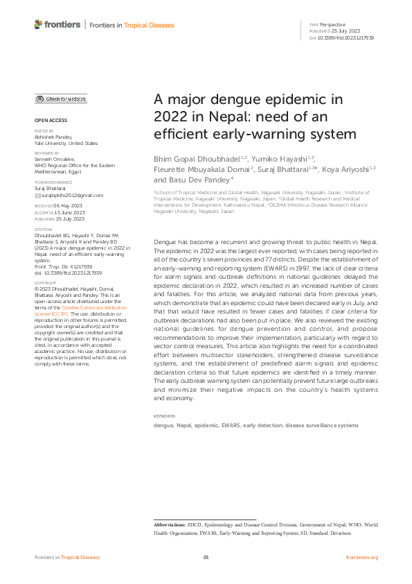 (PDF) A major dengue epidemic in 2022 in Nepal: need of an efficient ...