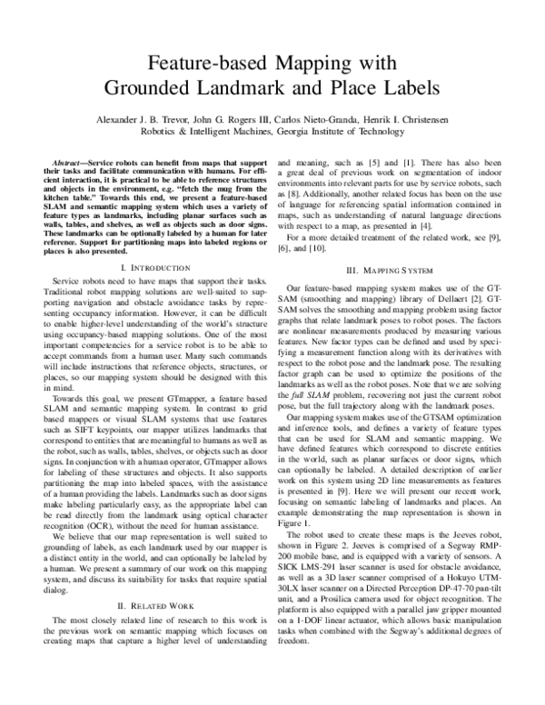 (PDF) Feature-based mapping with grounded landmark and place labels