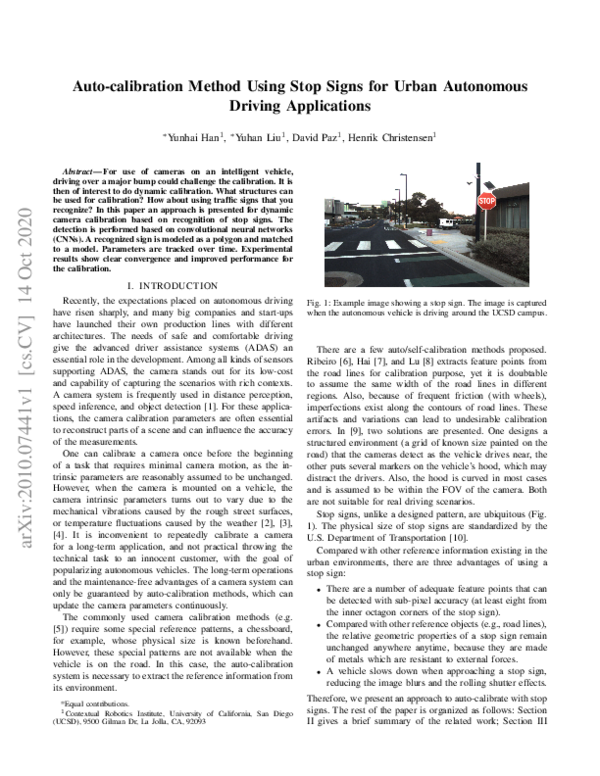 (PDF) Auto-calibration Method Using Stop Signs for Urban Autonomous ...