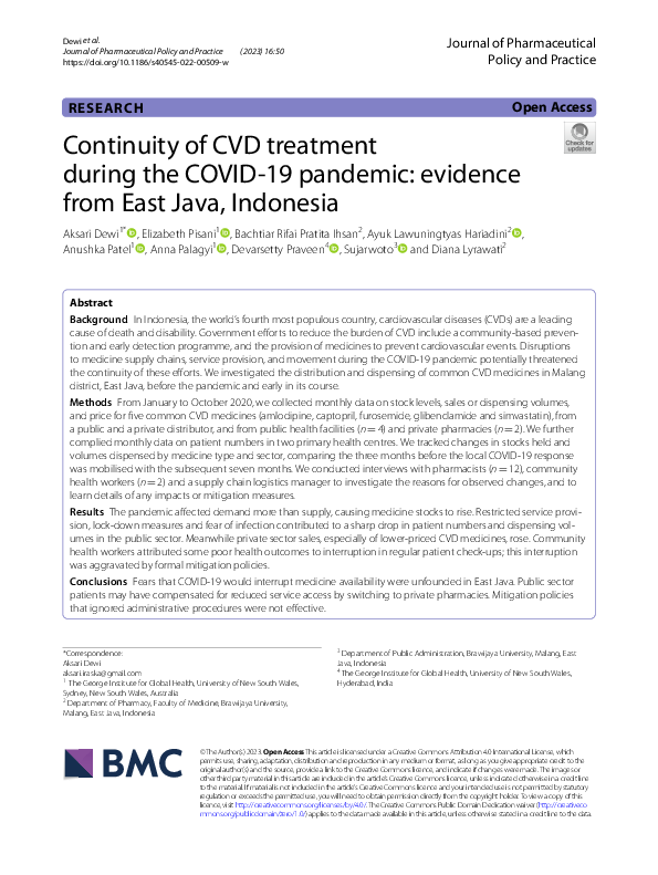 (PDF) Continuity of CVD treatment during the COVID-19 pandemic ...