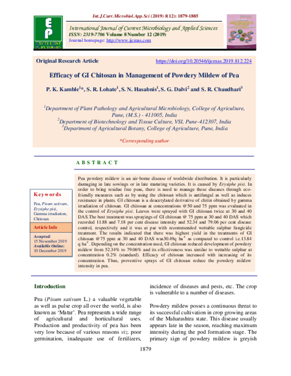 (PDF) Efficacy of GI Chitosan in Management of Powdery Mildew of Pea