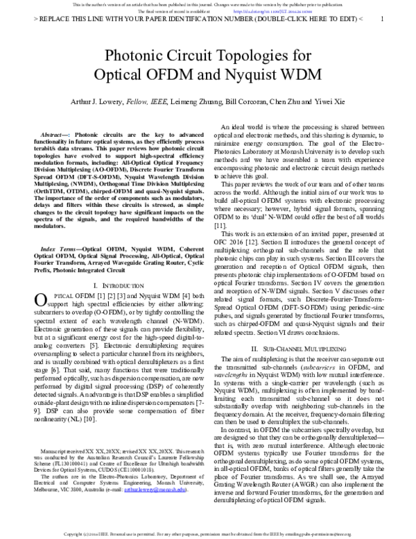 (PDF) Photonic Circuit Topologies for Optical OFDM and Nyquist WDM