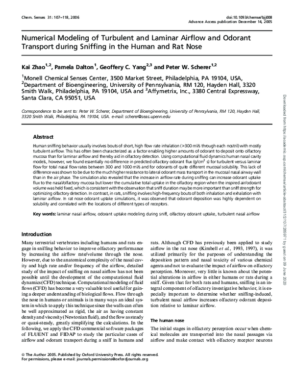 (PDF) Numerical Modeling of Turbulent and Laminar Airflow and Odorant ...