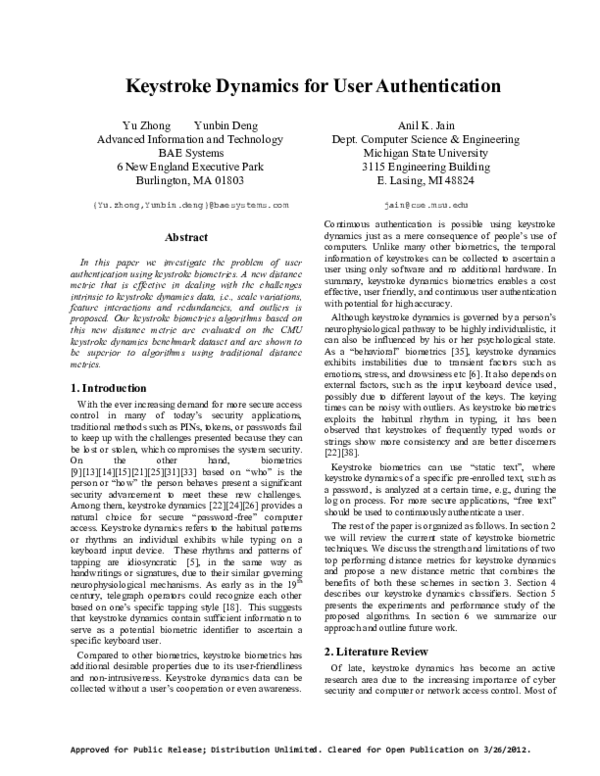 (PDF) Keystroke dynamics for user authentication