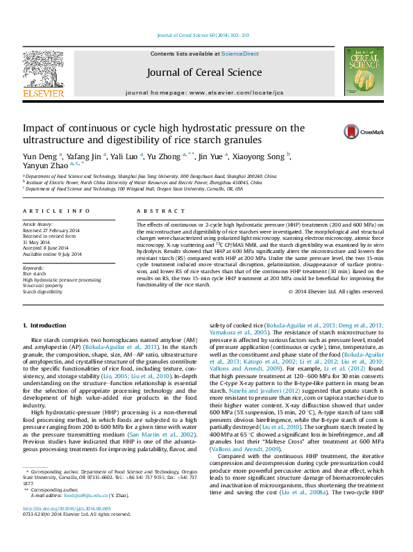 (PDF) Impact of continuous or cycle high hydrostatic pressure on the ...