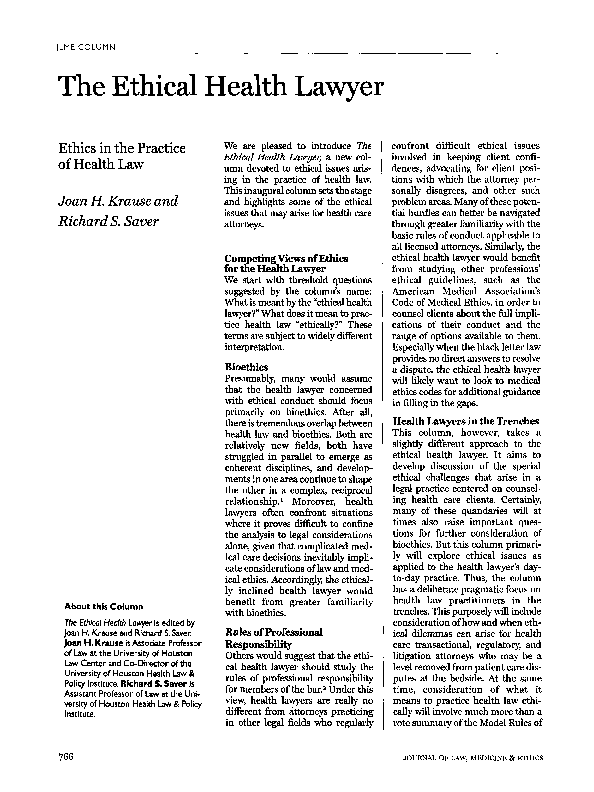 (PDF) The Ethical Health Lawyer: Ethics in the Practice of Health Law