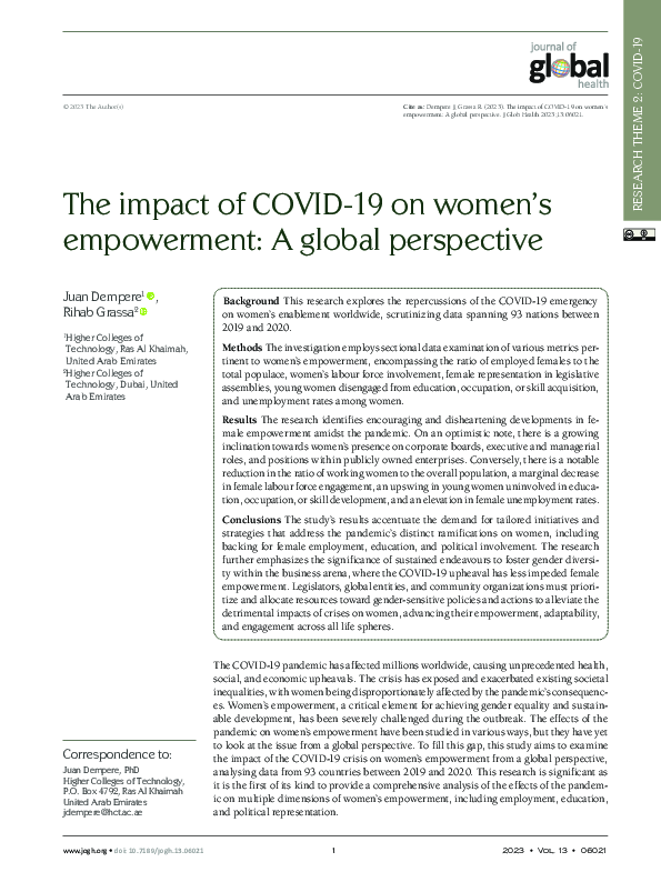 (PDF) The impact of COVID-19 on women’s empowerment: A global perspective