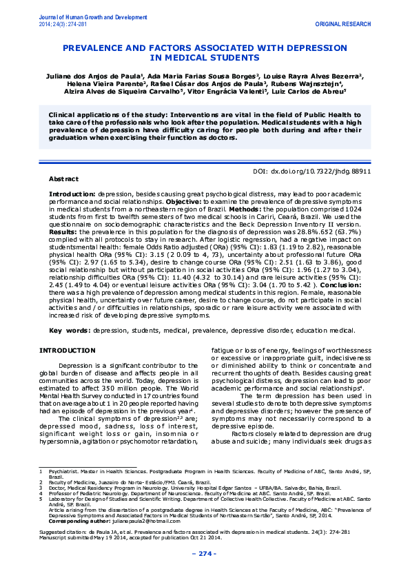 (PDF) Prevalence and Factors Associated with Depression in School-Going ...