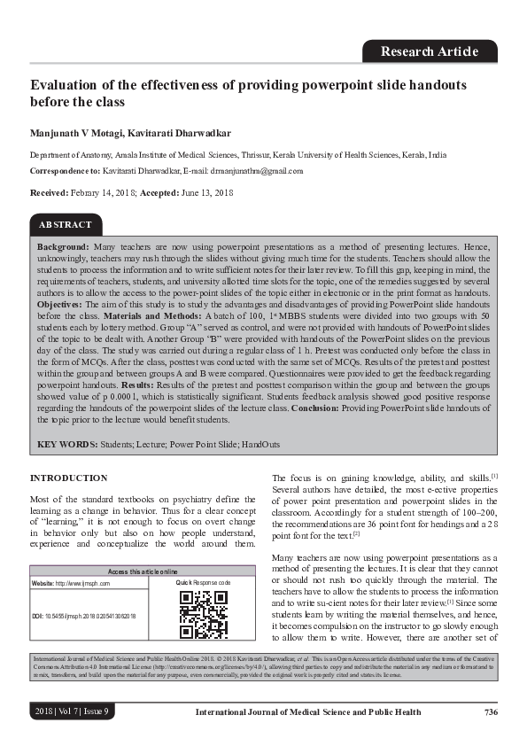 (PDF) Evaluation of the effectiveness of providing powerpoint slide ...