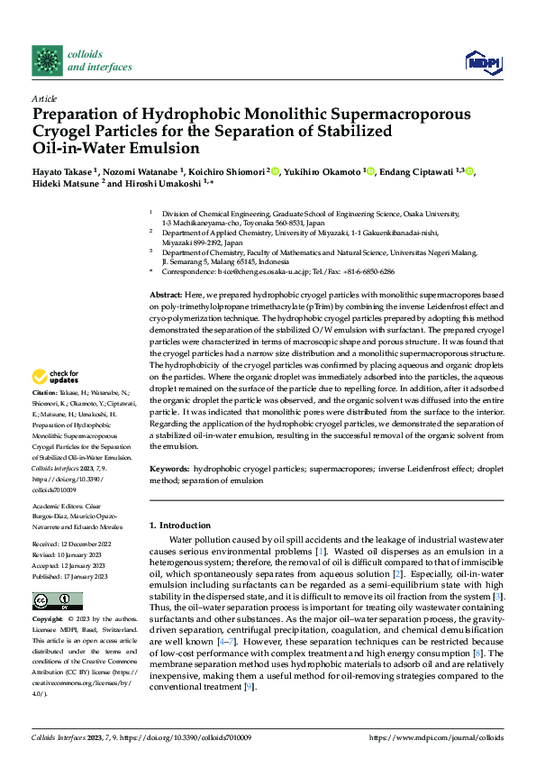 (PDF) Preparation of Hydrophobic Monolithic Supermacroporous Cryogel ...
