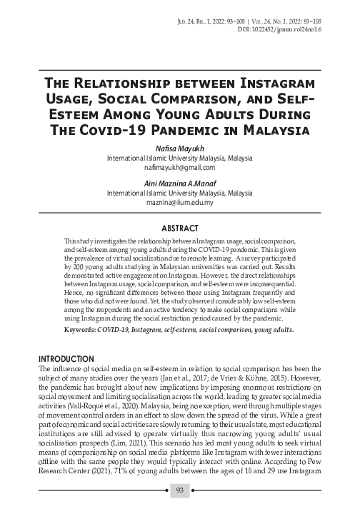 (PDF) Relationship between Instagram usage, social comparison, and self ...