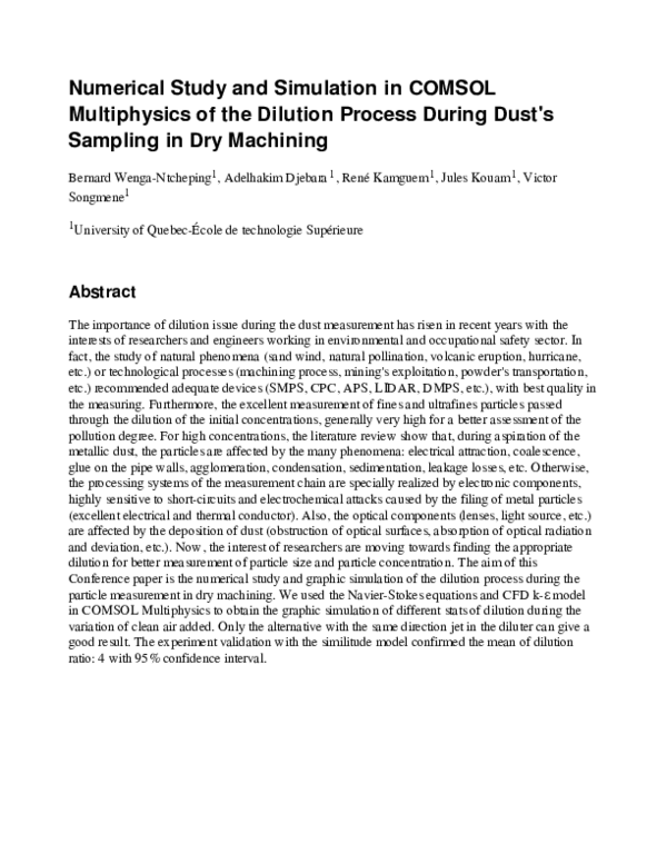 (PDF) Numerical Study and Simulation in COMSOL Multiphysics of the ...