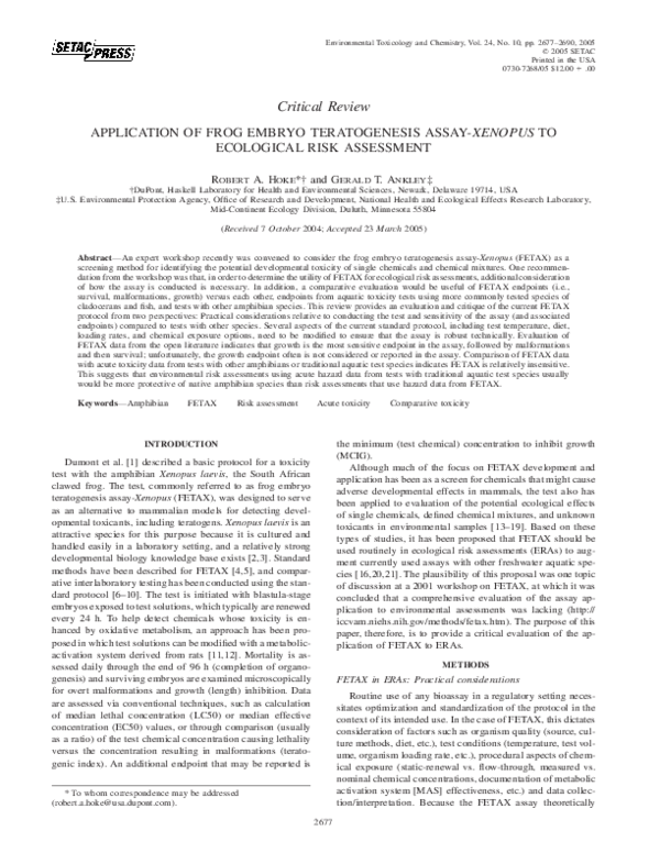 (PDF) Application of Frog Embryo Teratogenesis Assay-Xenopus to ...