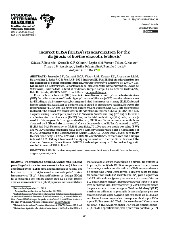 (PDF) Indirect ELISA (iELISA) standardization for the diagnosis of ...