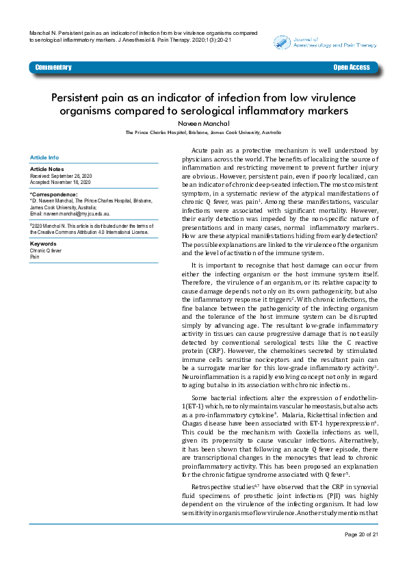 (PDF) Persistent pain as an indicator of infection from low virulence ...