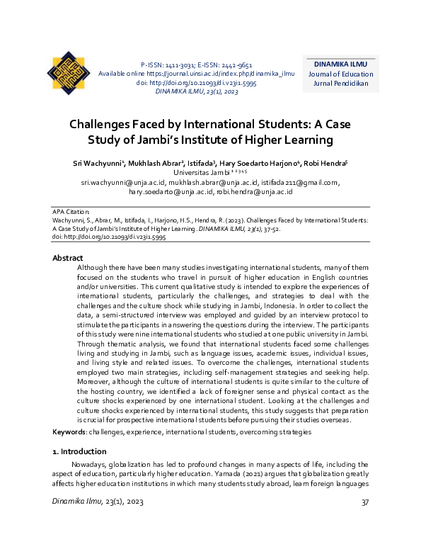 (PDF) Challenges Faced by International Students: A Case Study of Jambi ...