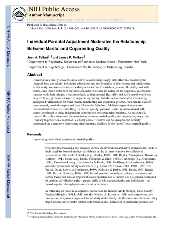 (PDF) Individual Parental Adjustment Moderates the Relationship Between ...