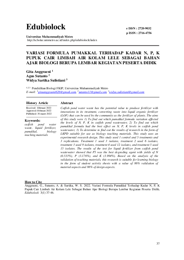 (PDF) Variasi Formula Pumakkal Terhadap Kadar N, P, K Pupuk Cair Limbah ...