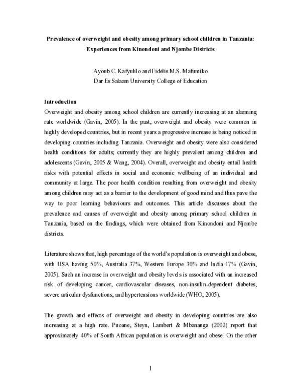 (PDF) Prevalence of overweight and obesity among Primary school ...
