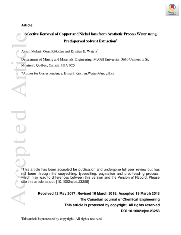 (PDF) Selective removal of copper and nickel ions from synthetic ...