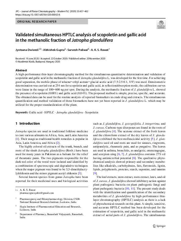 (PDF) Validated simultaneous HPTLC analysis of scopoletin and gallic ...