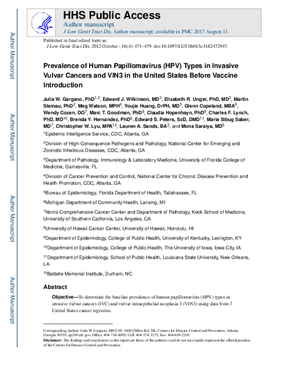 (PDF) Prevalence of Human Papillomavirus Types in Invasive Vulvar ...