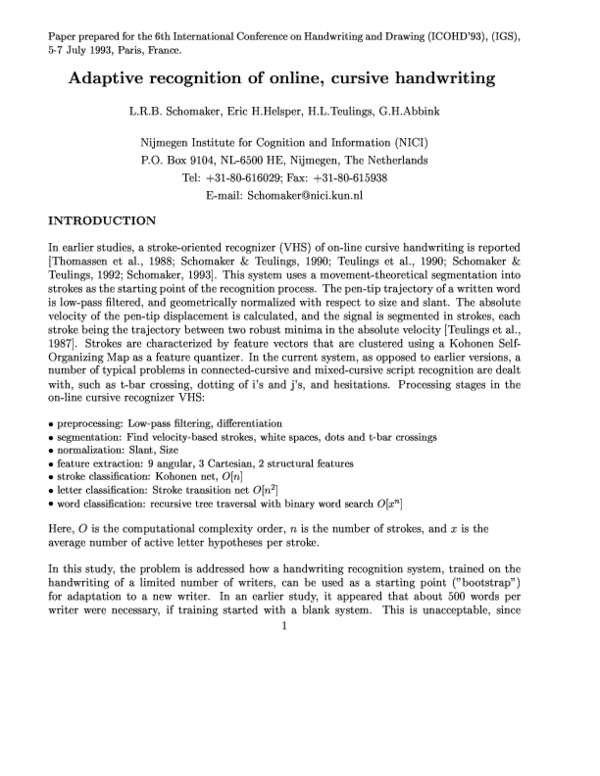 (PDF) Adaptive recognition of online, cursive handwriting