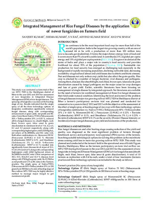 (PDF) Integrated Management of Rice Fungal Diseases by the application ...