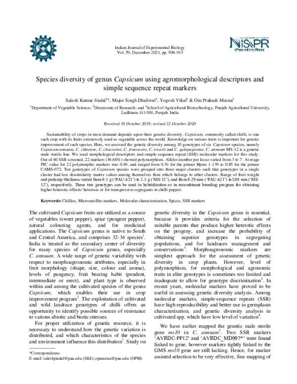 (PDF) Species diversity of genus Capsicum using agromorphological ...