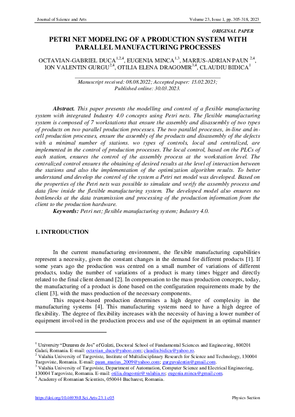 (PDF) Petri Net Modeling of a Production System with Parallel ...