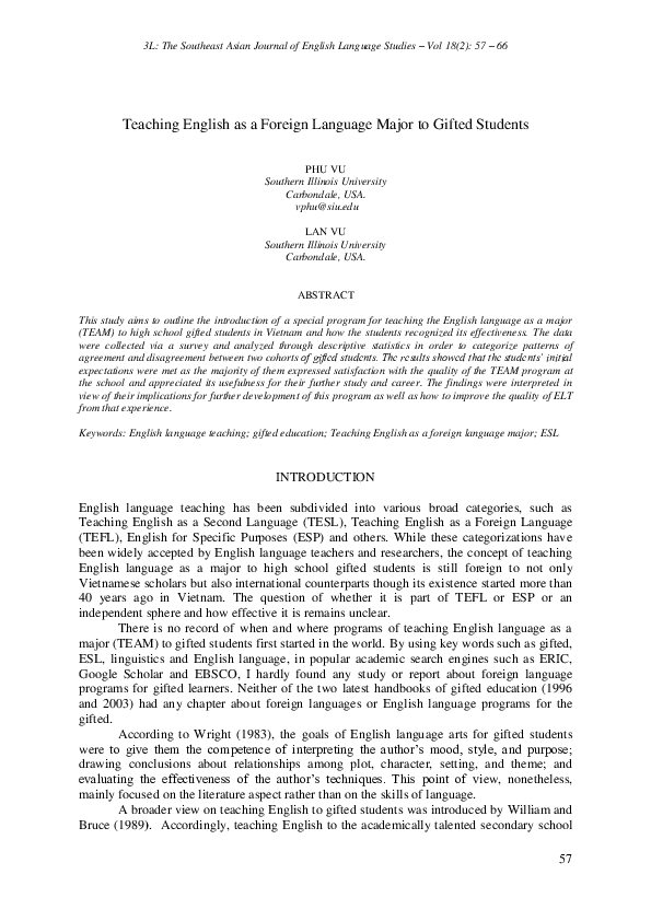 (PDF) Teaching English as a Foreign Language Major to Gifted Students
