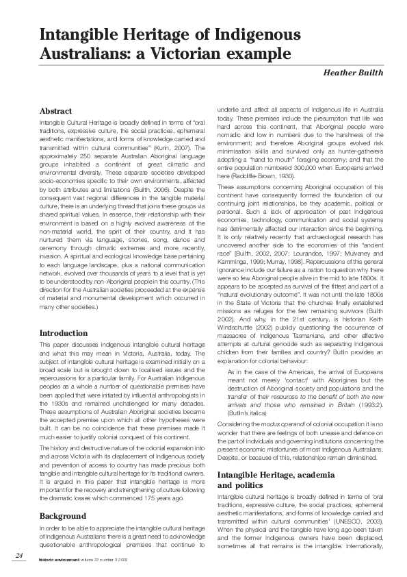 (PDF) Intangible heritage of indigenous Australians: A Victorian example