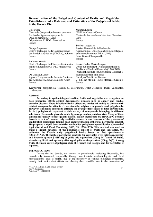 (PDF) Determination of the Polyphenol Content of Fruits and Vegetables ...