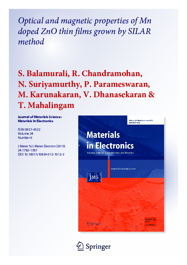 (PDF) Optical and magnetic properties of Mn doped ZnO thin films grown ...