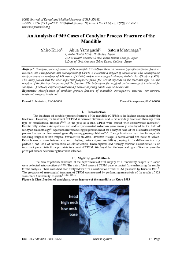 (PDF) An Analysis of 949 Cases of Condylar Process Fracture of the Mandible